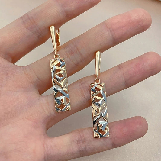 Elegant Rectangular Two-tone Hollow Stud Earrings - Bests Sale