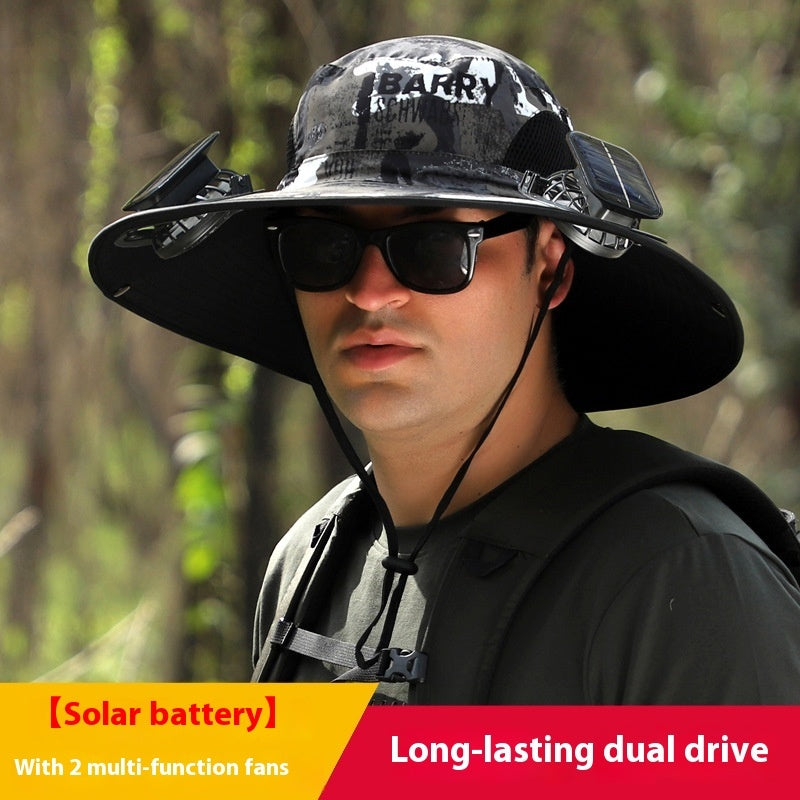 Outdoor Wide Brim Sun Hat With Solar Fan Wide Brim Solar Fan Outdoor Fishing Hat Solar USB Charging Solar Powered Hat Adjustable Coffee Jasper