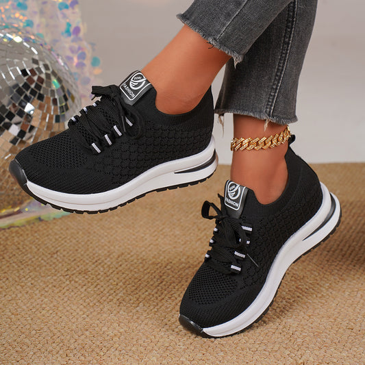 Plus Size Fashion Platform Flat Pumps Women's Casual Lace Up Mesh Sneaker - Bests Sale