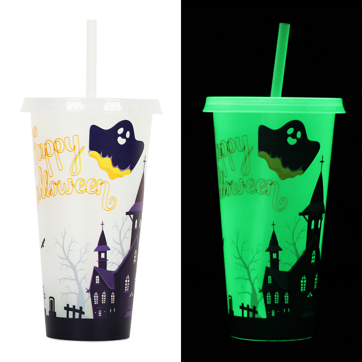 720ml Plastic Sippy Cup Halloween Luminous Straw Cup Bests Sale