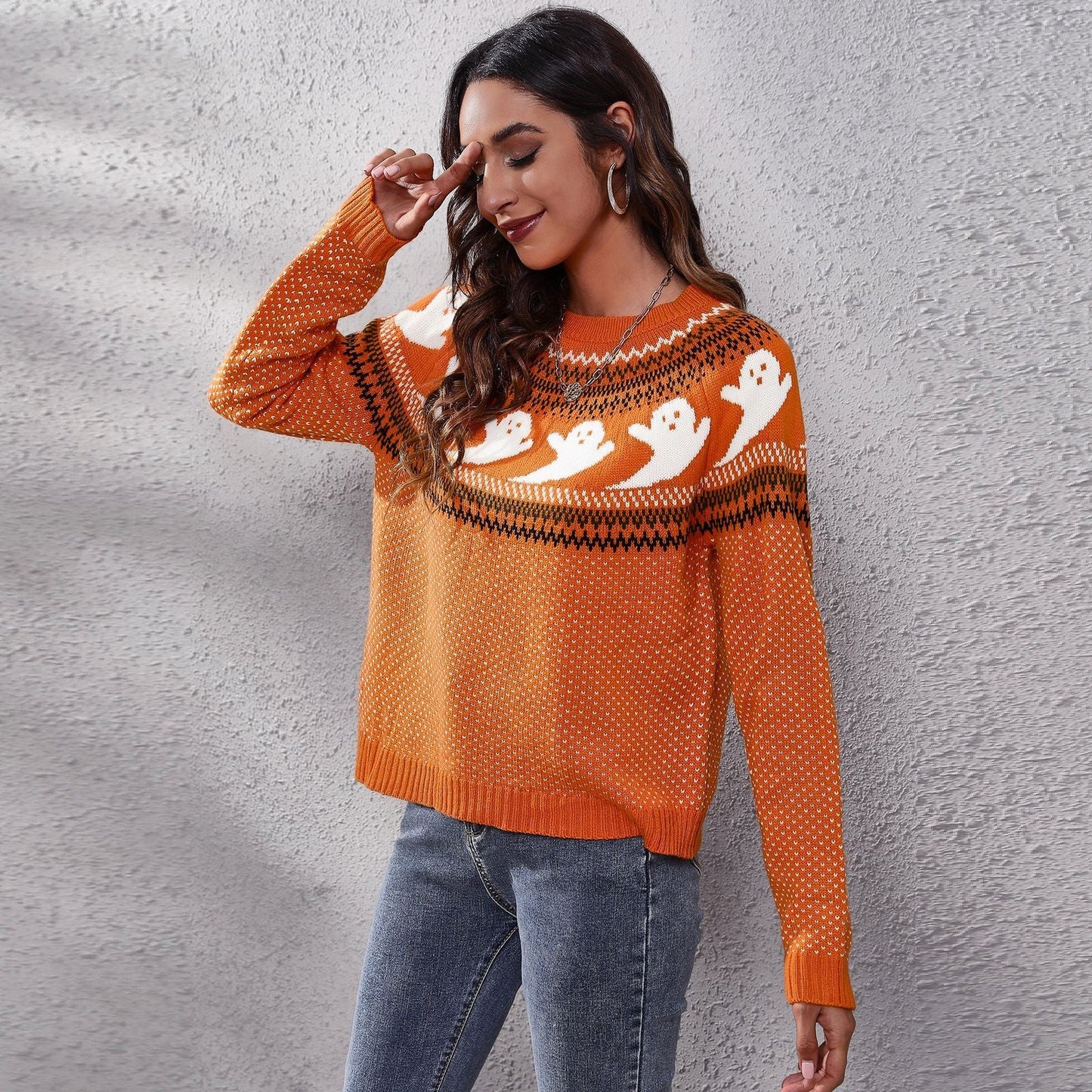 Halloween Cartoon Ghost Polka Dot Pullover Sweater Autumn And Winter Loose Long-sleeved Knitted Tops For Women Bests Sale