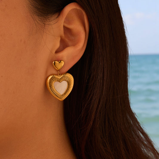 Heart Stainless Steel White Fritillary Earrings - Bests Sale