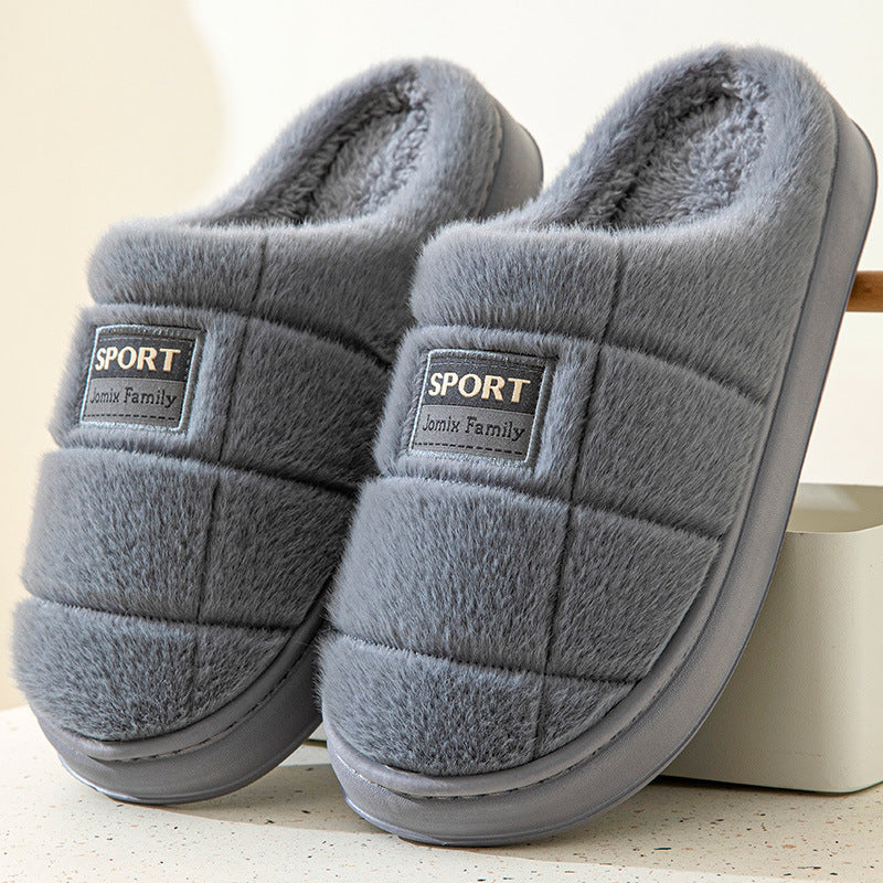 Men's Plaid Cotton Slippers Winter Warm House Shoes Indoor Thick-soled Non-slip Bedroom Floor Slipper Couple - Bests Sale