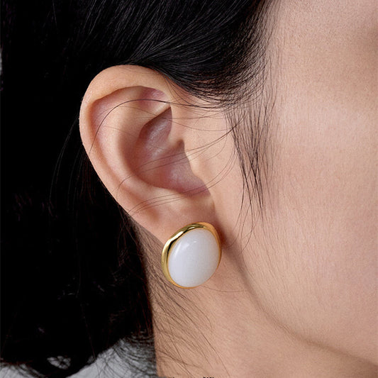 White Jade Tigereye Chinese Style Fashion Special-interest Design Ear Studs - Bests Sale