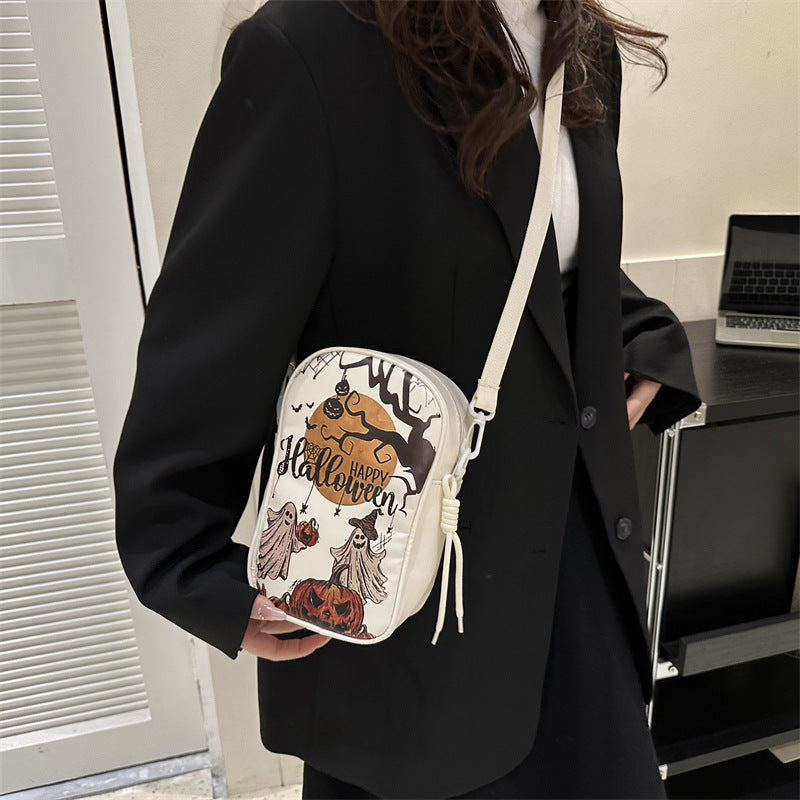Halloween Graffiti Phone Bag Girls Funny Cartoon Pumpkin Ghost Bat Print Crossbody Bag For Women Mini Personality Creative Shoulder Bags Bests Sale