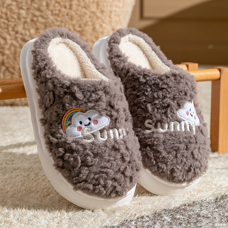Cute Cartoon Cotton Slippers Thick Bottom Home Slippers Fashion Floor Bedroom Slipper Women Men Couples Warm House Shoes - Bests Sale