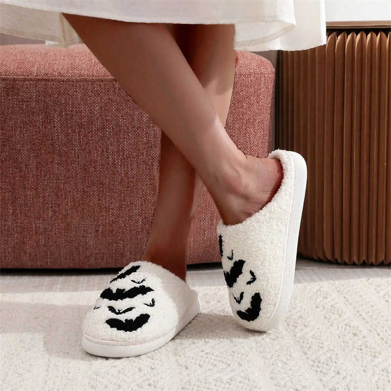 Funny Bat Slipper Halloween Pumpkin Flat Indoor House Shoes For Women Men Soft Plush Cozy Horror Fashion Halloween Gifts Bests Sale