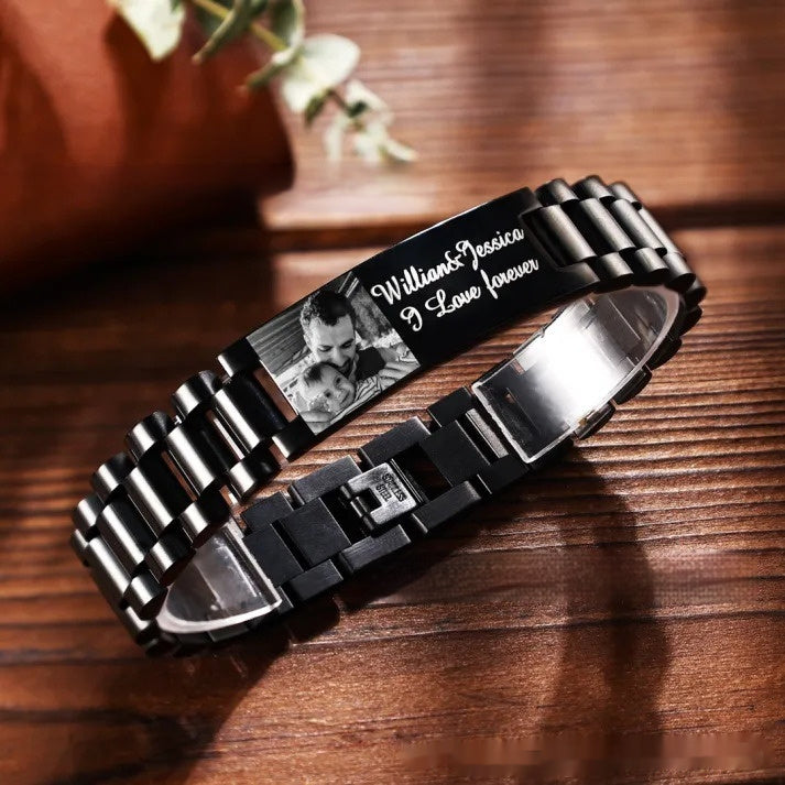 Men's Lettering Bracelet Stainless Steel Curved Piece - Bests Sale