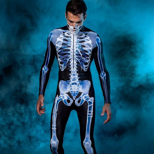 Halloween Long Sleeve Tights See-through Skeleton 3D Printed One-piece Bests Sale