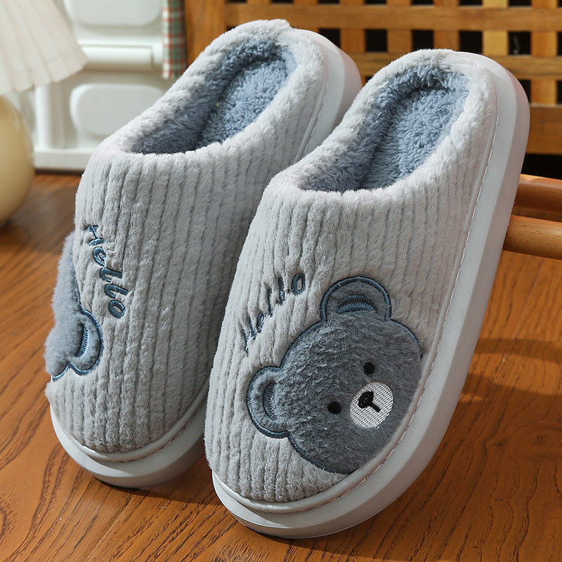 EVA Thick-soled Cotton Slippers Cartoon Bear Plush Cotton Slippers - Bests Sale