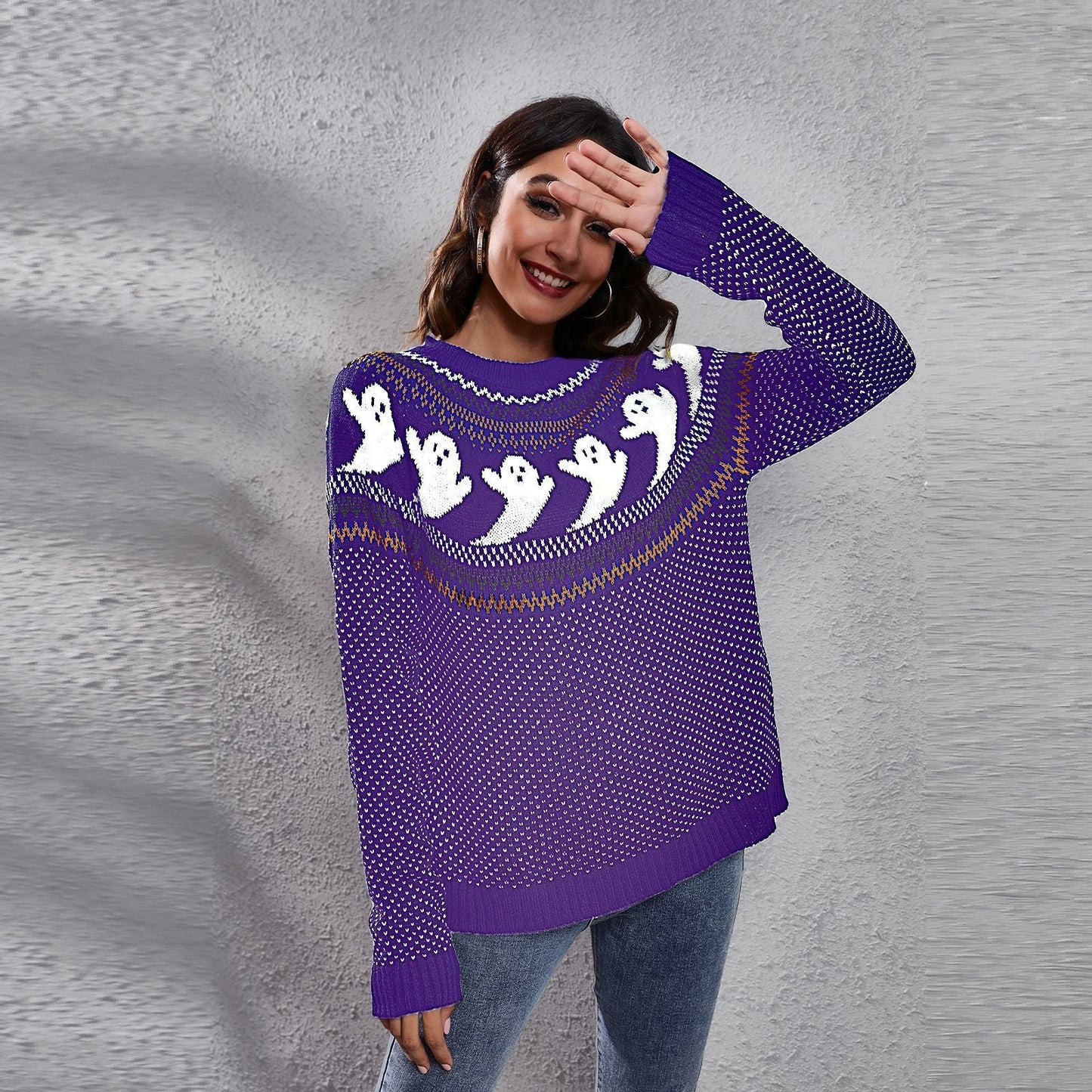 Halloween Cartoon Ghost Polka Dot Pullover Sweater Autumn And Winter Loose Long-sleeved Knitted Tops For Women Bests Sale