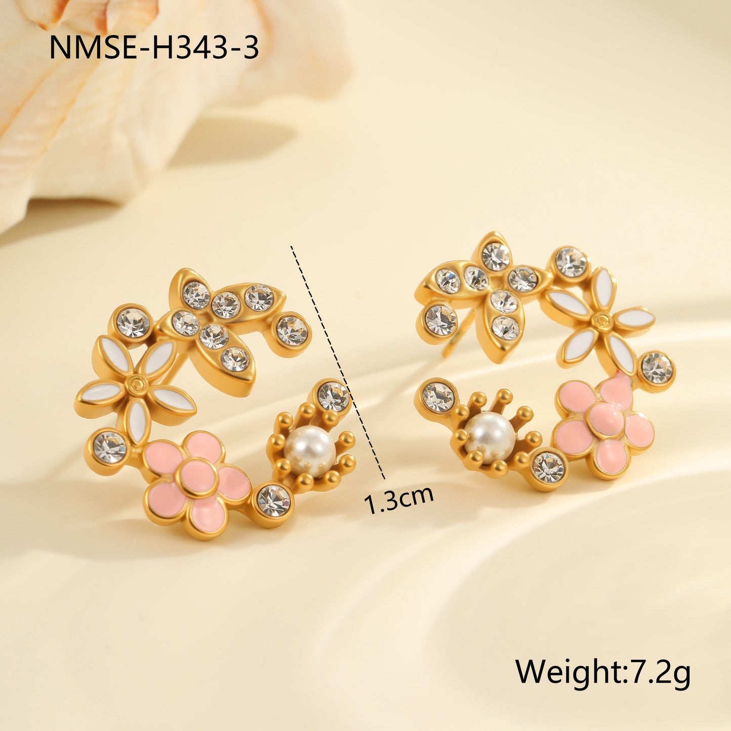Diamond Colorful Oil Necklace Petal Stud Earrings - Bests Sale