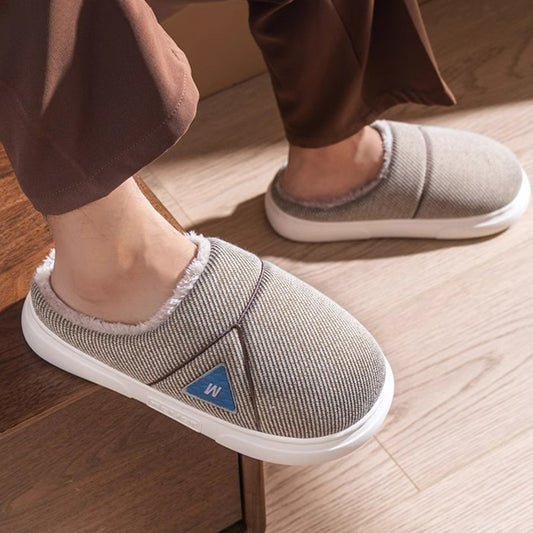 Solid Striped Home Slippers Winter Warm Fleece Shoes Men Indoor Bedroom Floor Plush Slippers For Women Couple - Bests Sale