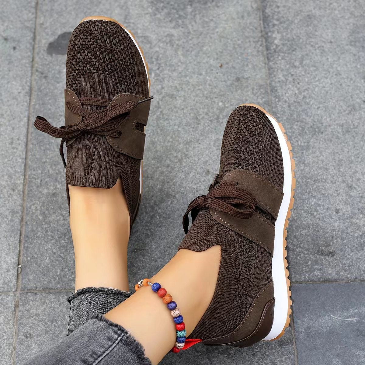 Women's Comfortable Fly Woven Mesh Lace-up Casual Shoes - Bests Sale