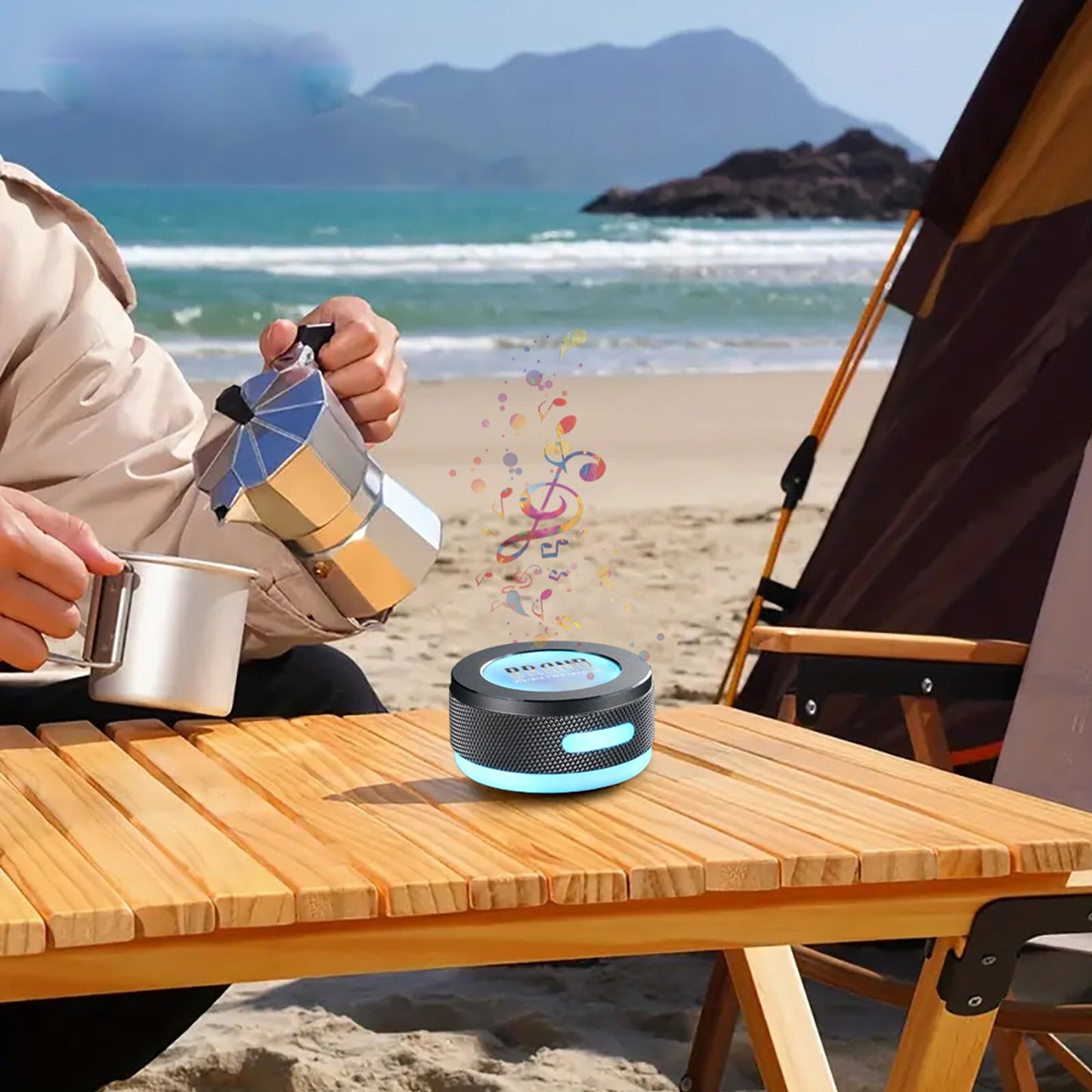 Small Wireless Bone Conduction Speakers Bluetooth Vibration Speaker With Color LED Light Portable Surface Adsorption Speaker Coffee Jasper