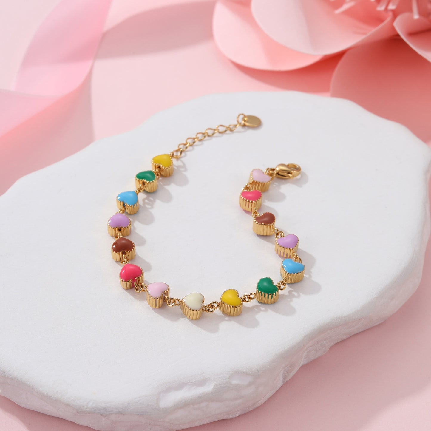 Colorful Oil Necklace Love Heart-shaped Titanium Steel Bracelet - Bests Sale