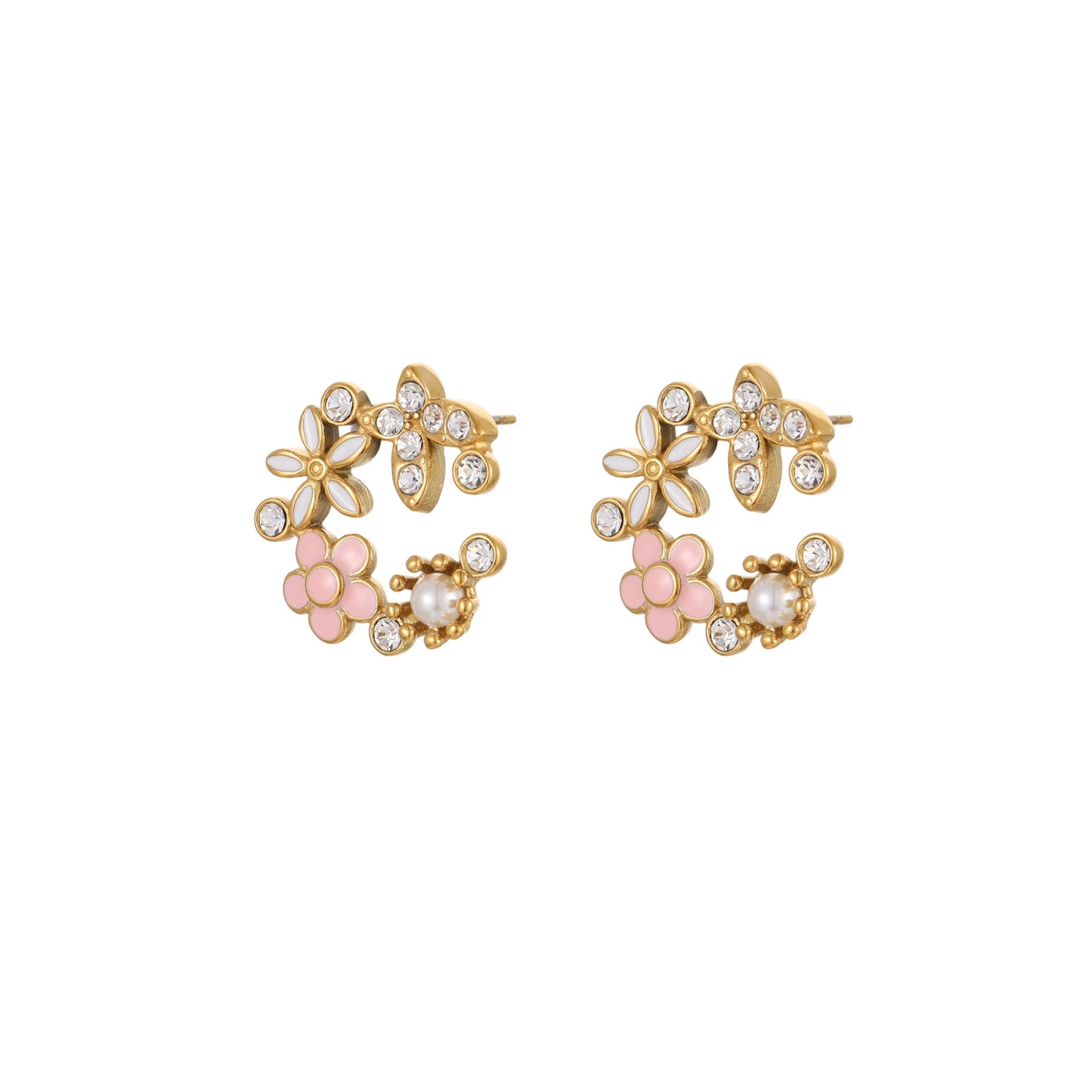 Diamond Colorful Oil Necklace Petal Stud Earrings - Bests Sale