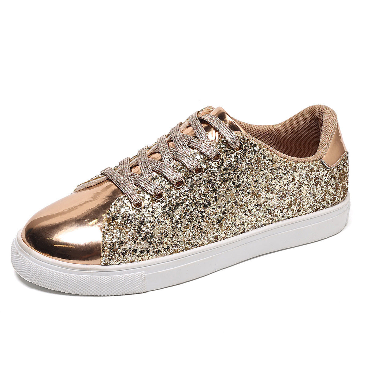 Plus Size Sequined Front Lace-up Solid Color Plus Size Board Shoes - Bests Sale