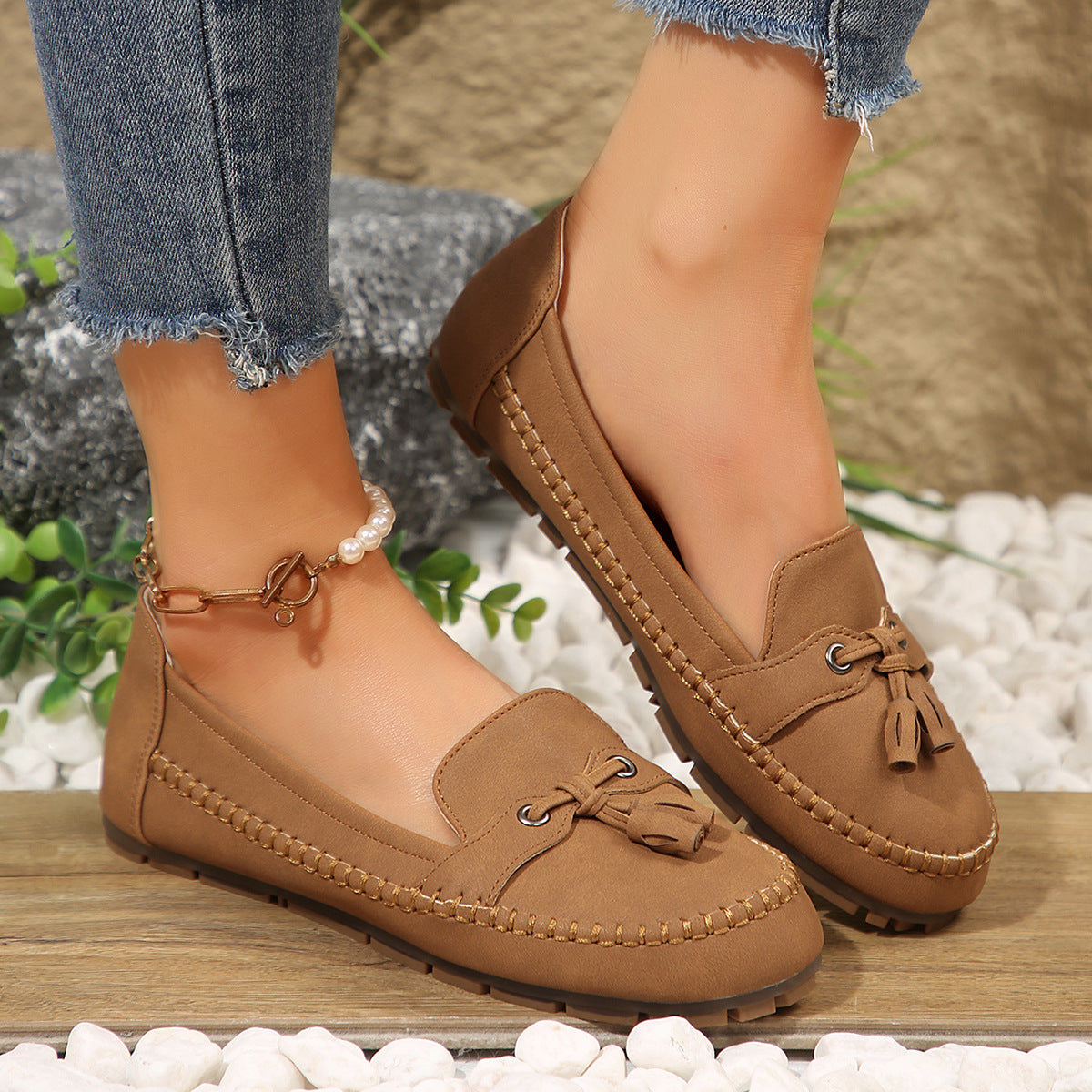 Women's Round Head Loafers Fashion Non-slip Soft Comfortable Flats Shoes - Bests Sale