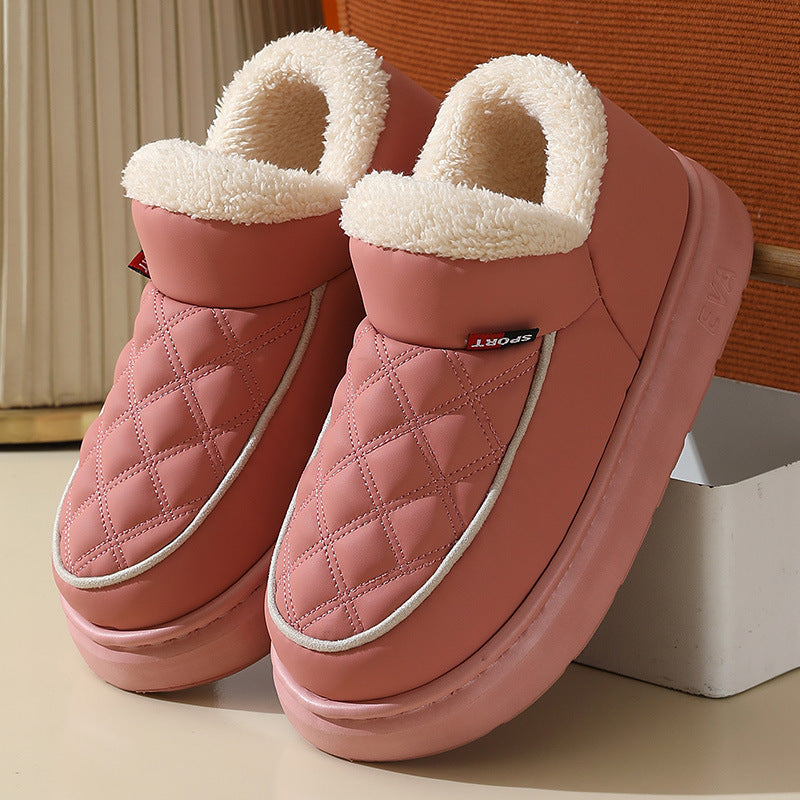 Winter Plush Cotton Shoes Warm Thick-bottom Waterproof Home Slippers All-match Indoor Outdoor Garden Shoes For Women - Bests Sale