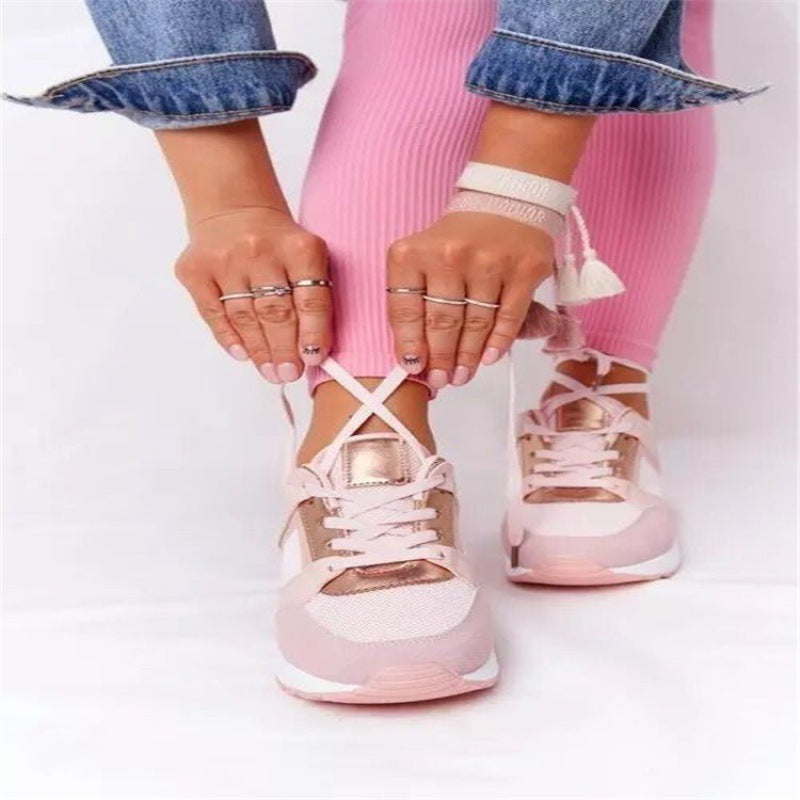 Plus Size Casual Platform Dad Shoes Lace-up Wedge Sports Women - Bests Sale