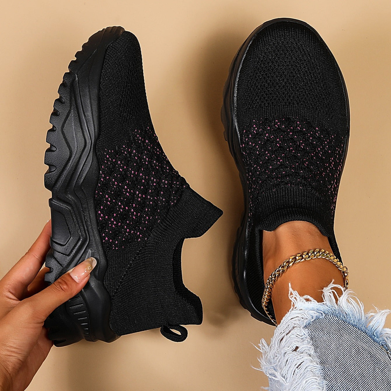 Plus Size Women's Sports Breathable Fly-knit Socks Shoes - Bests Sale