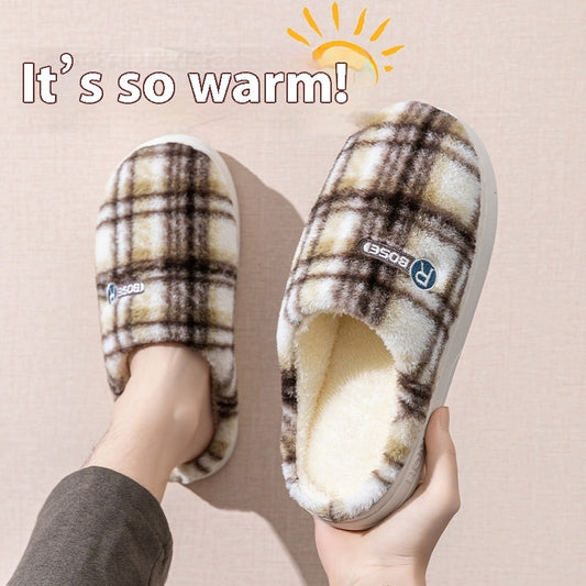 Women's Home Plush Warm Non-slip Plaid Cotton Shoes - Bests Sale