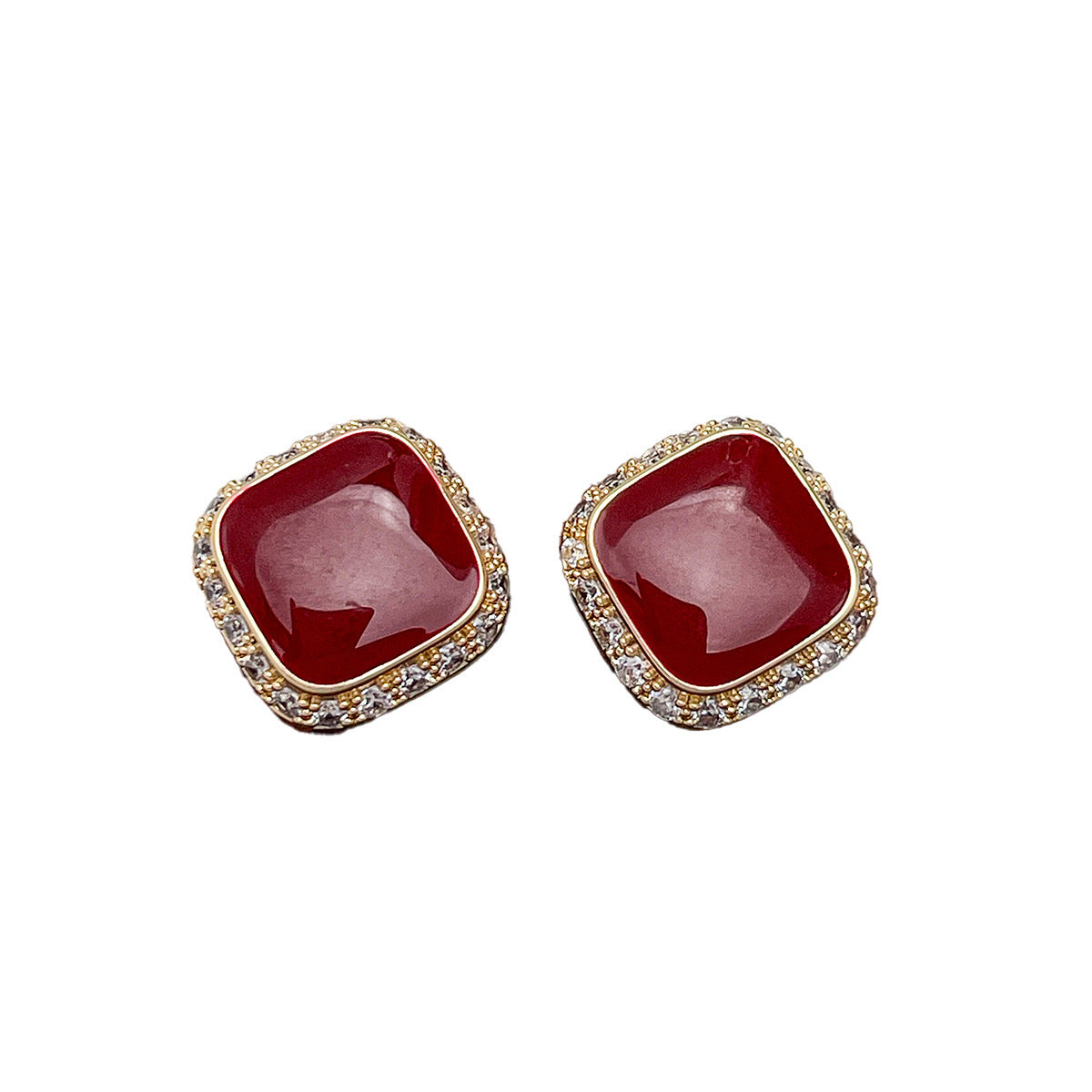Retro Red Plate Temperament Inlaid Square Simple And Stylish Earrings - Bests Sale