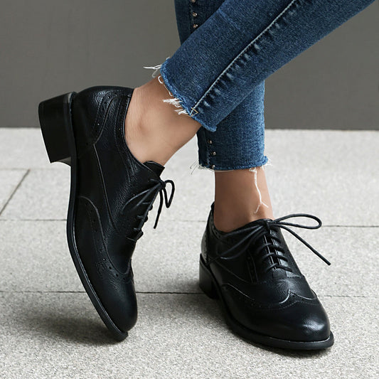 British Retro Oxfords Casual Shoes Lace-up Spring And Autumn Low-top Women - Bests Sale