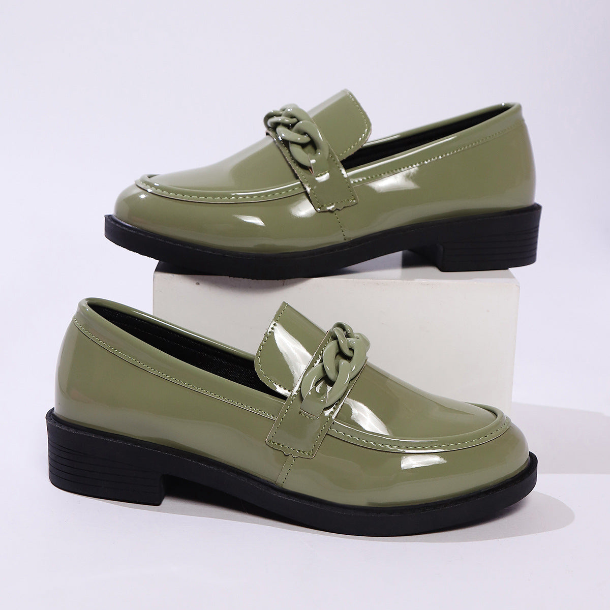 Thick Bottom Low Heel Leather Shoes Women - Bests Sale