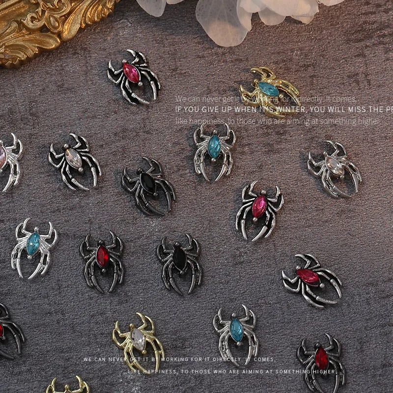 Halloween 3D Spider Nail Charms - Luxury Gold & Silver Alloy (10 Pieces)