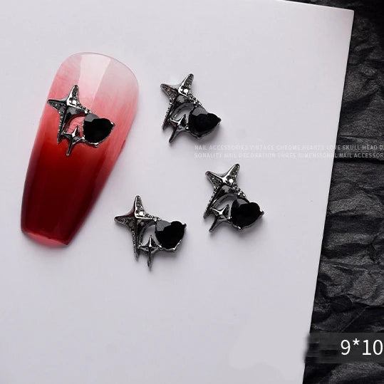 10 piezas de aleación 3D estilo gótico punk para decoración de uñas, diseño de corazón, esqueleto, cruz, araña, accesorios para decoración de uñas de Halloween.