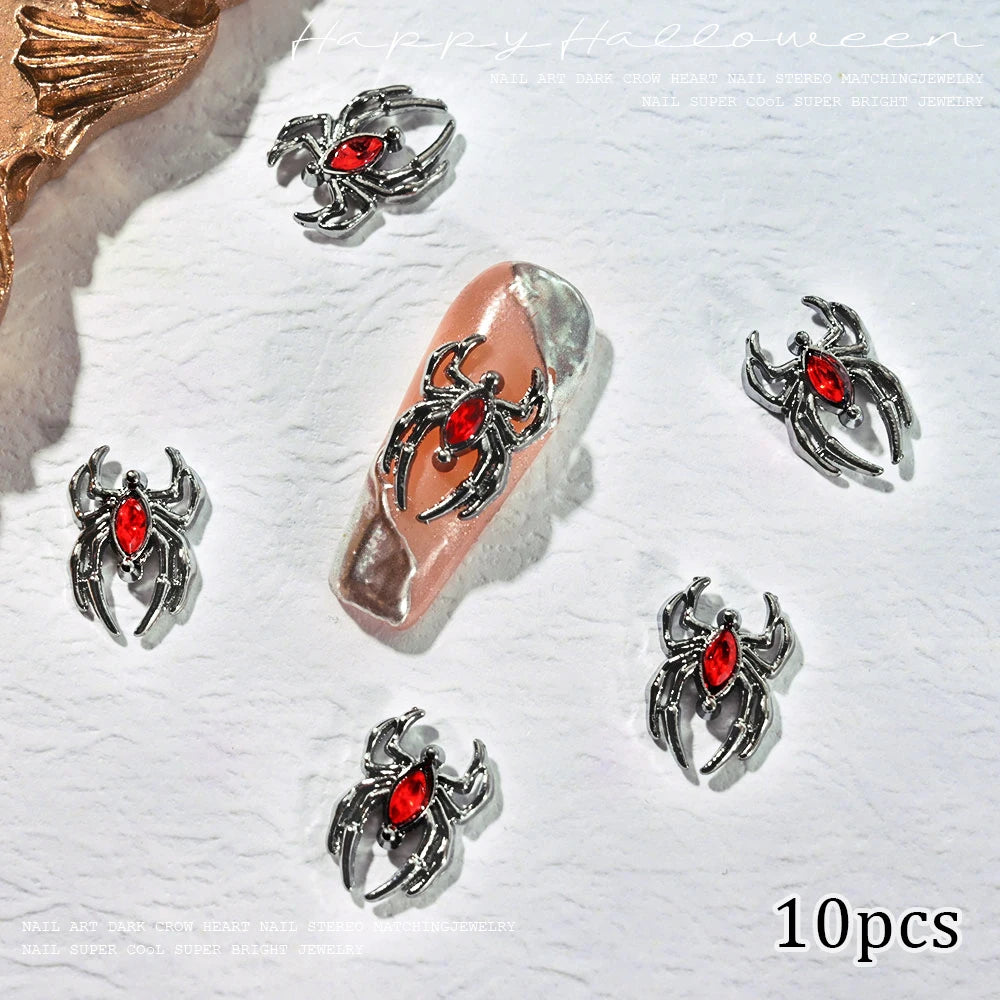 Halloween 3D Spider Nail Charms - Luxury Gold & Silver Alloy (10 Pieces)