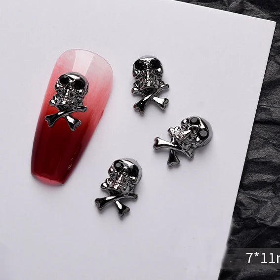 10 piezas de aleación 3D estilo gótico punk para decoración de uñas, diseño de corazón, esqueleto, cruz, araña, accesorios para decoración de uñas de Halloween.
