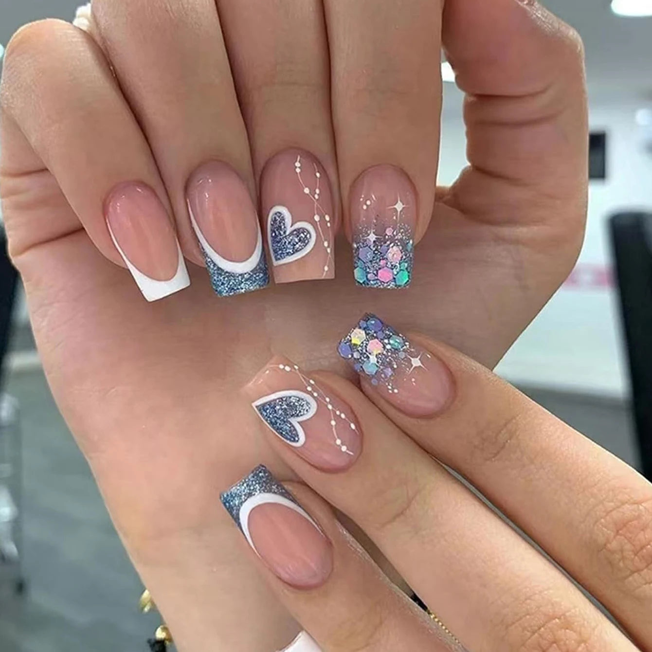 24Pcs ARTAUG Pink Stiletto Press-On Nails - Love Design Handmade Medium Length