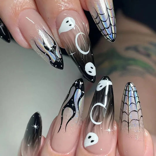 24Pcs Halloween Colorful Spider Press-On Nails - Cute Almond False Nails Full Cover