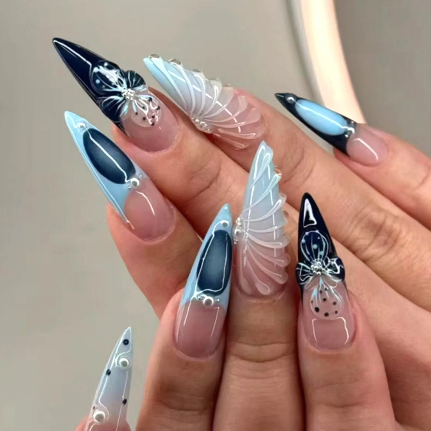 Halloween 3D Black Snake Press-On Nails - Y2K Dark Scrub Super Long (24 Pieces)