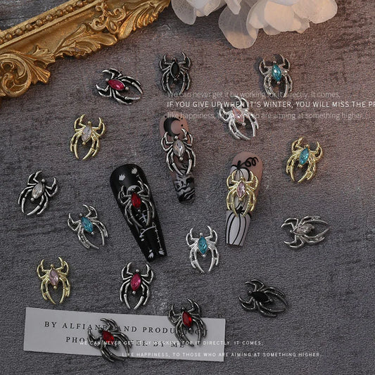 Halloween 3D Spider Nail Charms - Luxury Gold & Silver Alloy (10 Pieces)