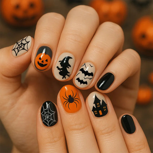 24pcs Halloween Night Light Dark Spider Press on Nails Halloween Fake Nails Full Cover Wearable False Nails