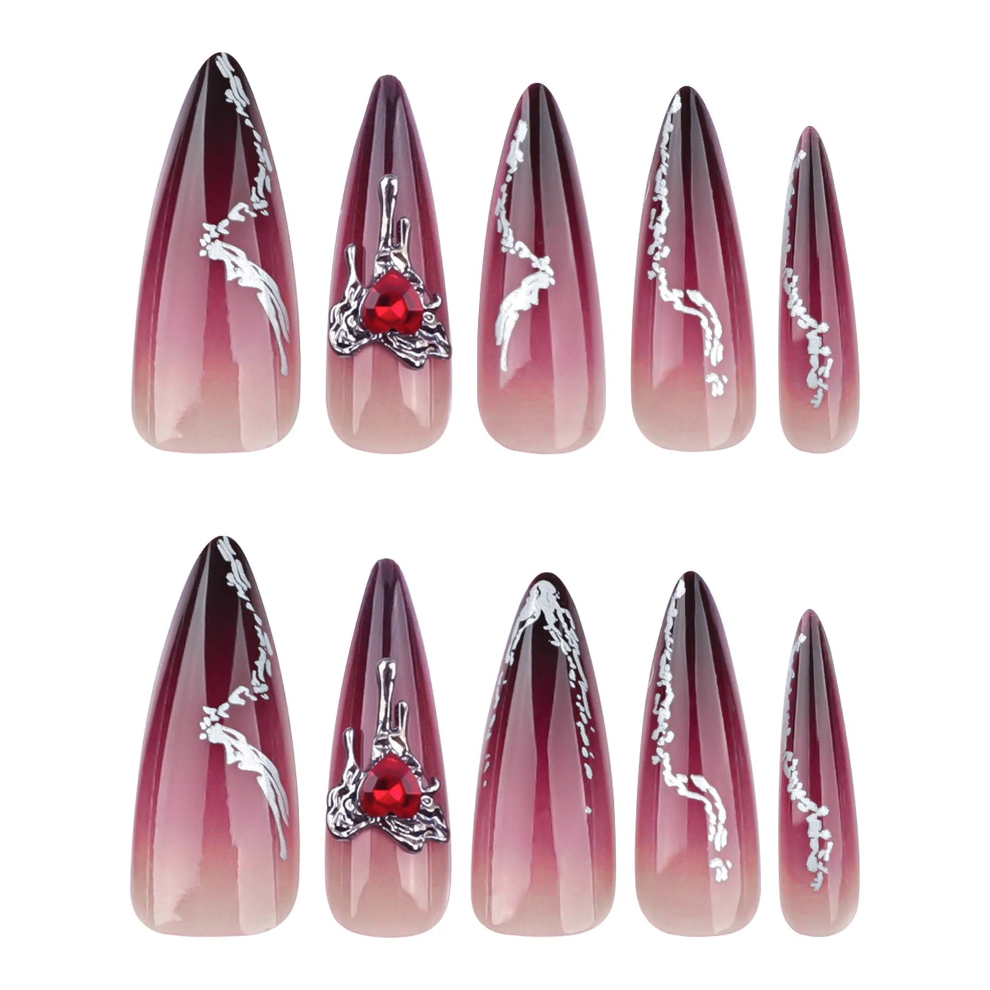 24pcs Halloween Fake Nails Red Decorated False Nail Almond Press on Nail Tips Halloween Cool Girl Long Fake Nail Halloween Nails