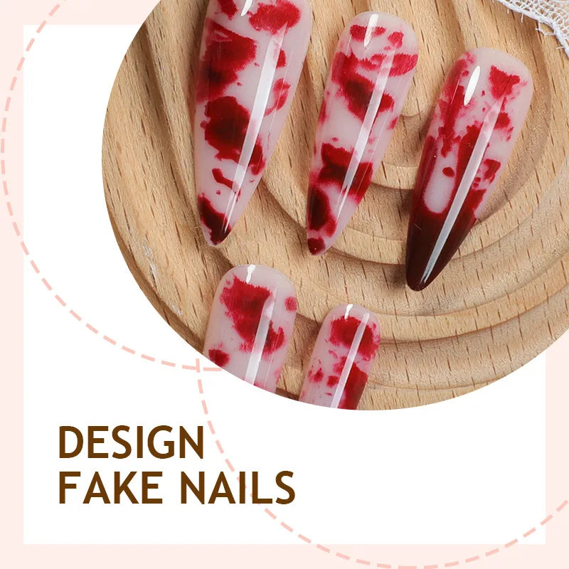 24 uñas postizas de Halloween con diseño de almendra y pegamento, con elementos de sangre, uñas postizas francesas rojas, uñas postizas estilo stiletto europeo, puntas usables.