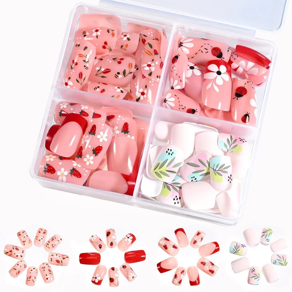 96Pcs/box Halloween Series False Nails #24*4 Press on Nails Ghosts Pumpkin Spider Design Full Cover Almond/Coffin Fake Nail Tips