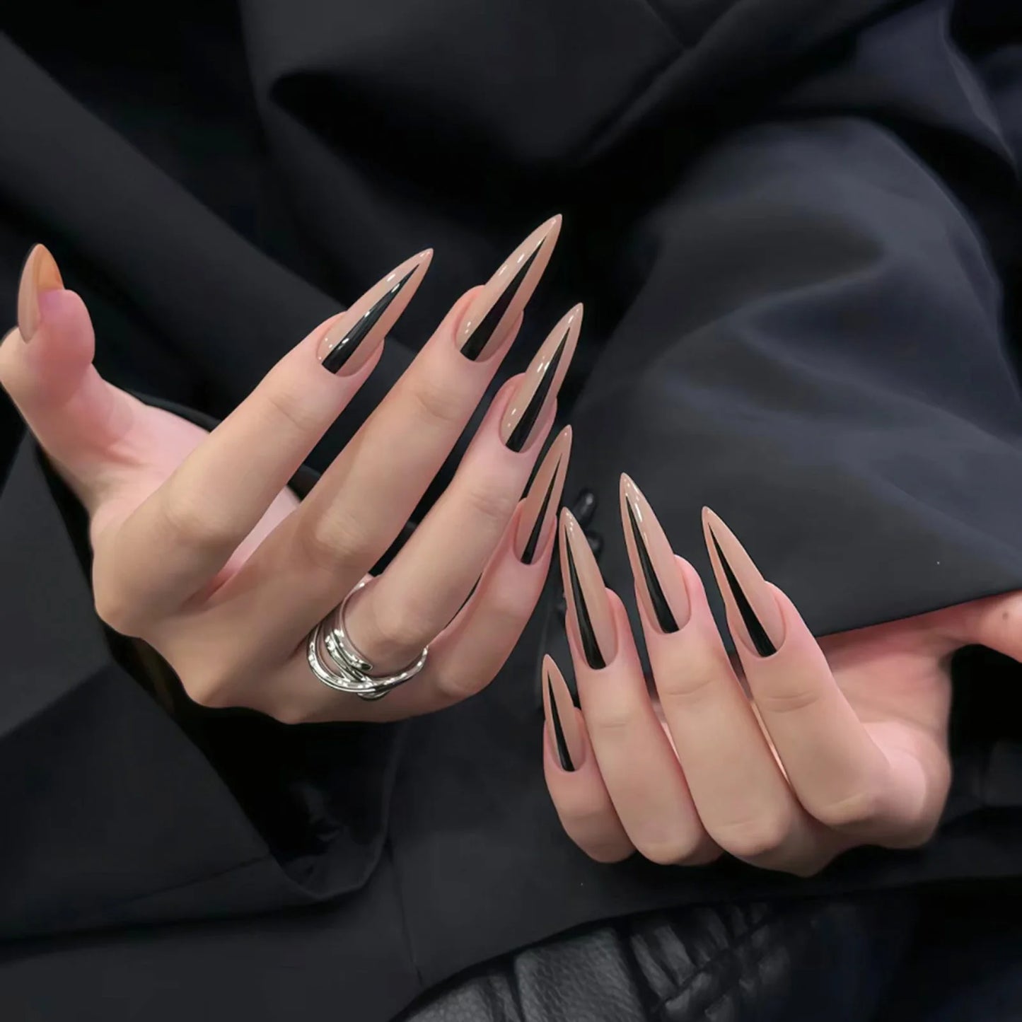 Halloween 3D Black Snake Press-On Nails - Y2K Dark Scrub Super Long (24 Pieces)