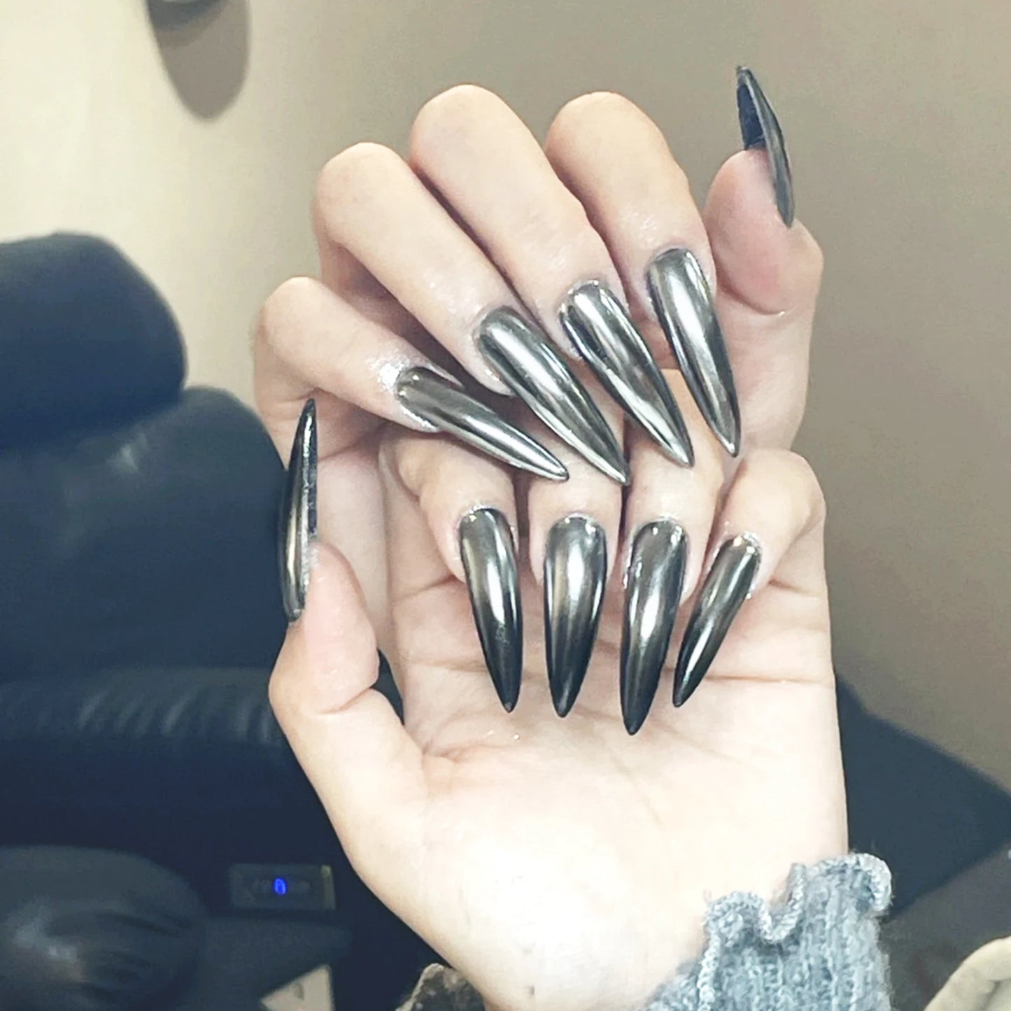 Halloween 3D Black Snake Press-On Nails - Y2K Dark Scrub Super Long (24 Pieces)