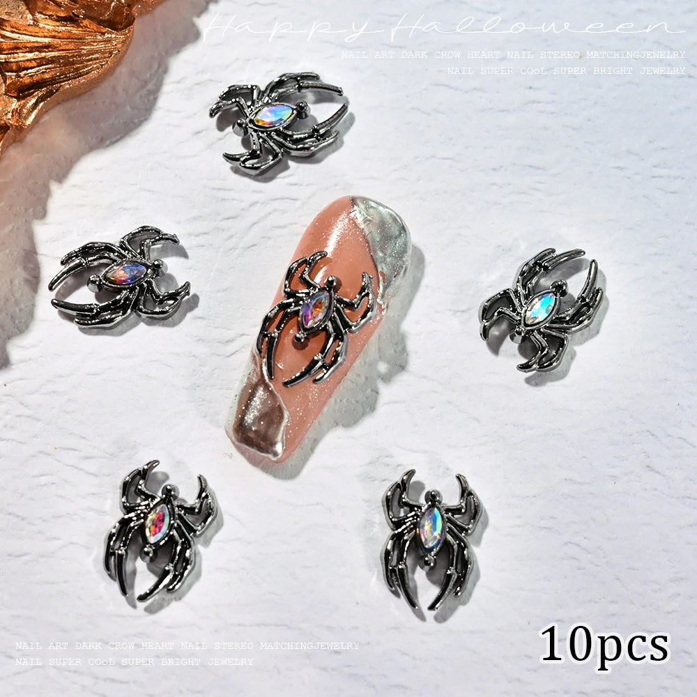 Halloween 3D Spider Nail Charms - Luxury Gold & Silver Alloy (10 Pieces)