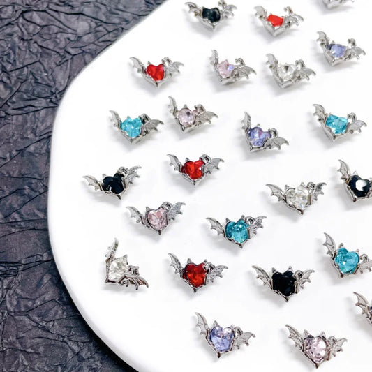10pcs Gothic Punk Style Alloy Bat 3Heart D Nail Art Charms Spider Design For Halloween Nails Decoration Accessories
