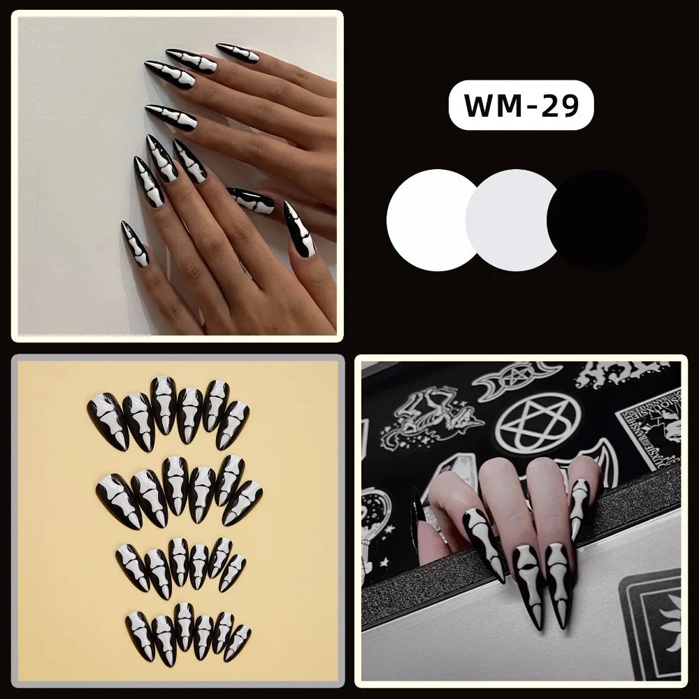 Halloween Skull Press-On Nails - Almond Ballerina Shape (24 Pieces)