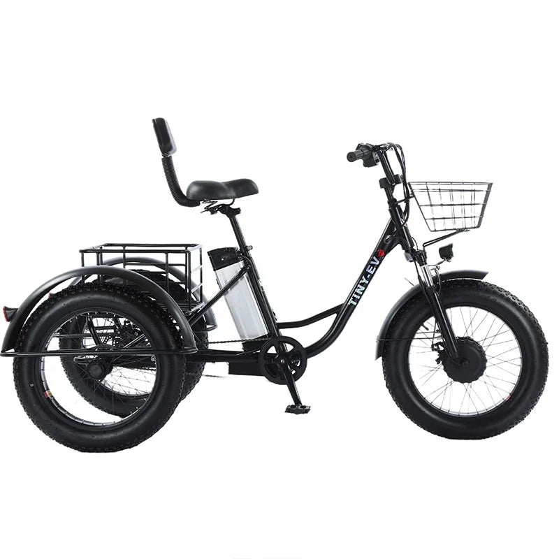 3 Wheel Fat Electric Bike 500W 48V Adult Tricycle - Removable Battery & Cargo Basket