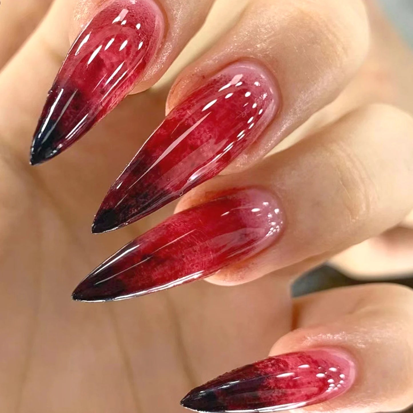 Halloween 3D Black Snake Press-On Nails - Y2K Dark Scrub Super Long (24 Pieces)