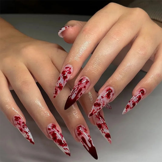 Halloween Blood Red Press-On Nails - French Stiletto Almond (24 Pieces)